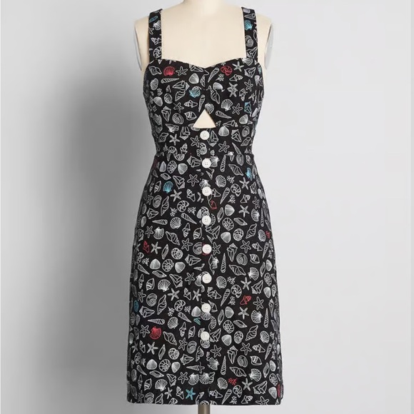 Modcloth Dresses & Skirts - ModCloth Black Nautical Shell Print Midi Dress